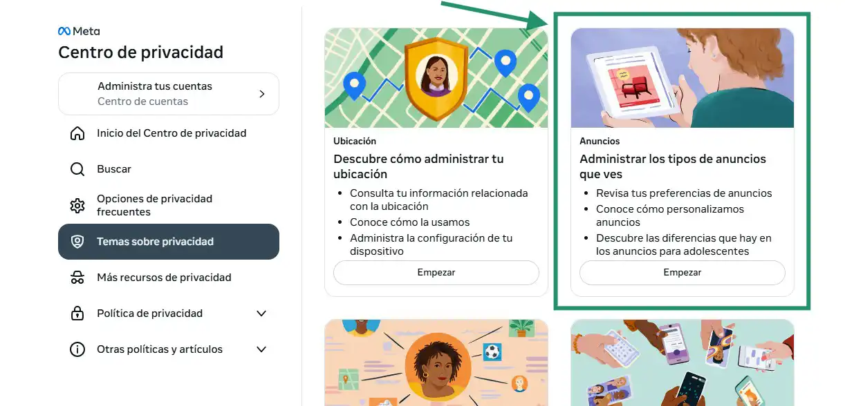 centro de privacidad meta